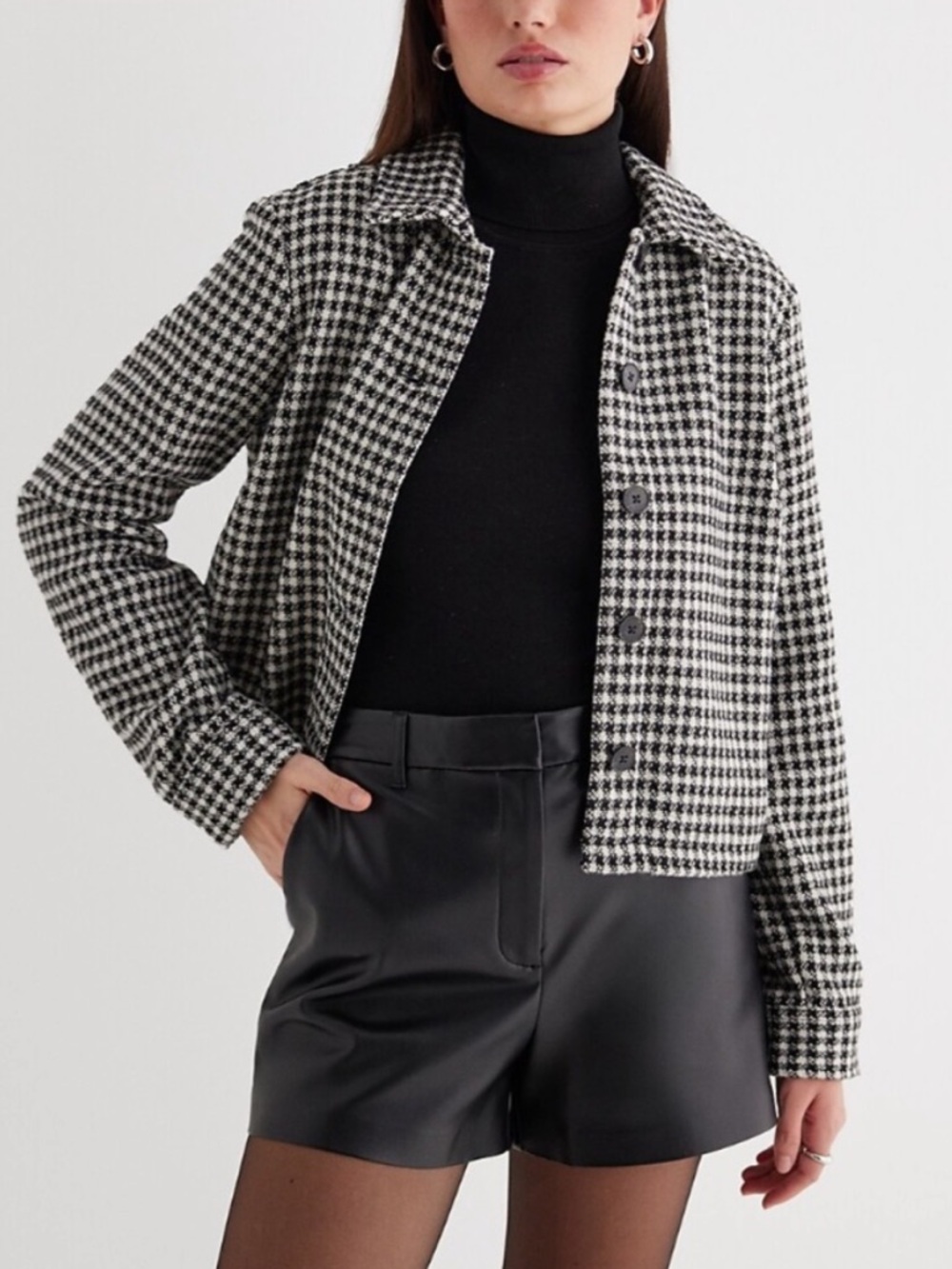 Express Black & White Houndstooth Cropped Blazer